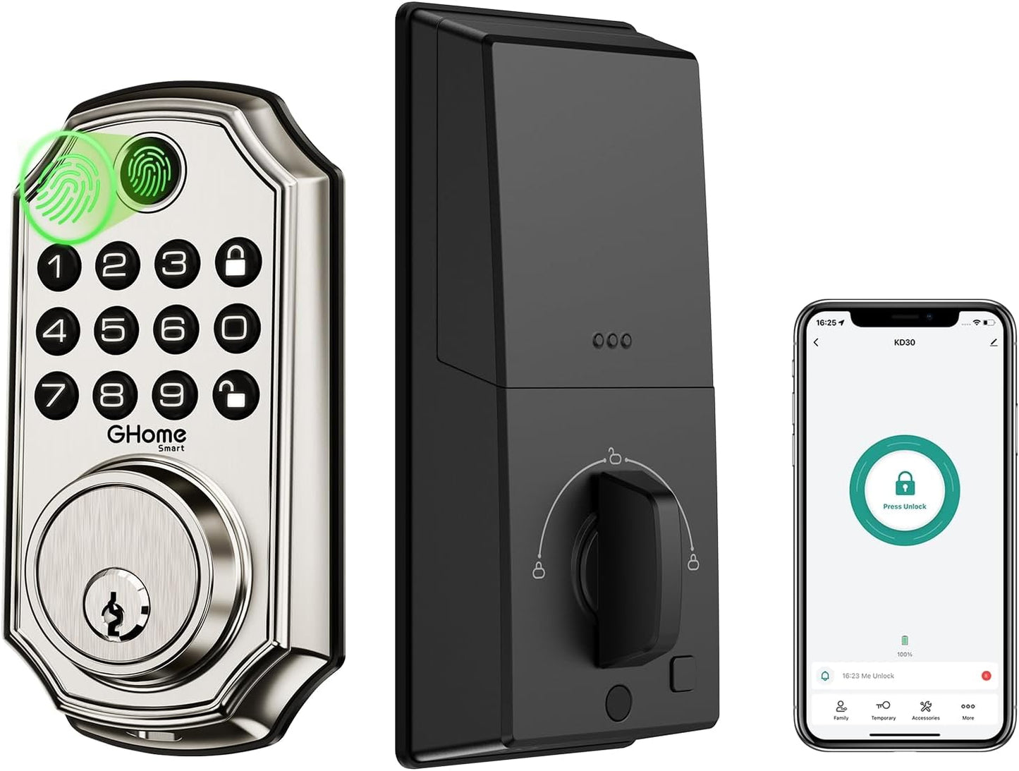 GHome Smart Fingerprint Door Locks for Front Door Keyless Entry Door Lock Deadbolt Lock 4 in 1 Smart Locks Keypad Deadbolt Smart Lock App Control, Auto Lock, Easy Install, Works with Alexa