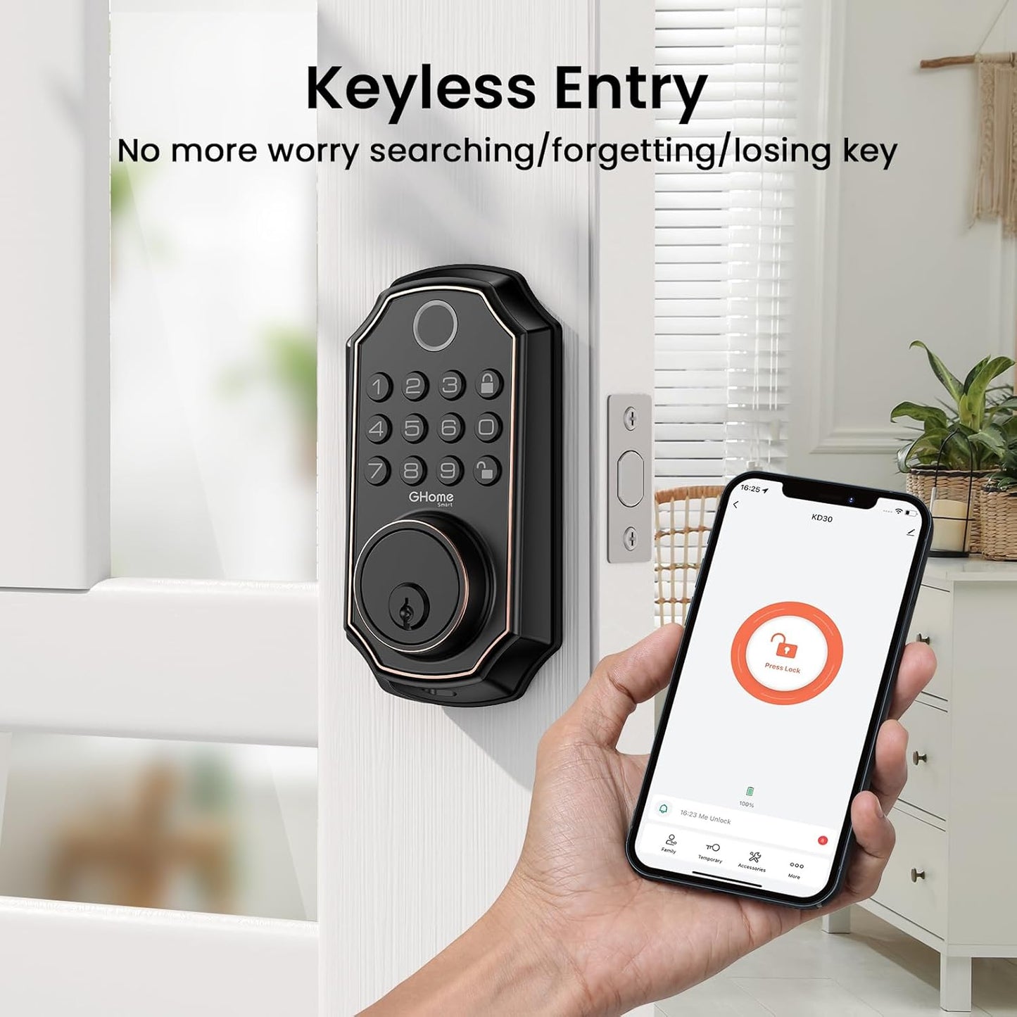 GHome Smart Fingerprint Door Locks for Front Door Keyless Entry Door Lock Deadbolt Lock 4 in 1 Smart Locks Keypad Deadbolt Smart Lock App Control, Auto Lock, Easy Install, Works with Alexa