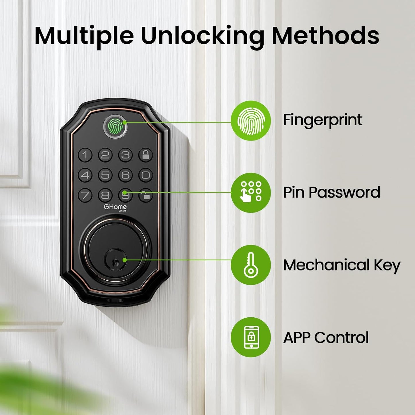 GHome Smart Fingerprint Door Locks for Front Door Keyless Entry Door Lock Deadbolt Lock 4 in 1 Smart Locks Keypad Deadbolt Smart Lock App Control, Auto Lock, Easy Install, Works with Alexa